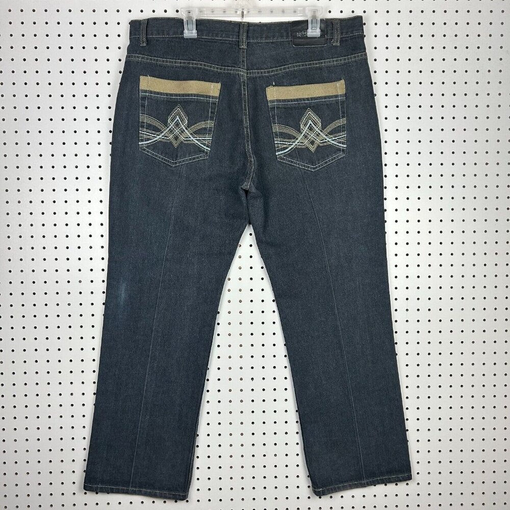 Urban Label Y2K‎ Wide Leg Denim Jeans 38x30 Stitched Blue Streetwear Skate Baggy